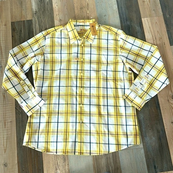 HAGGAR Men’s White/Yellow plaid long sleeve button down shirt - Picture 1 of 5